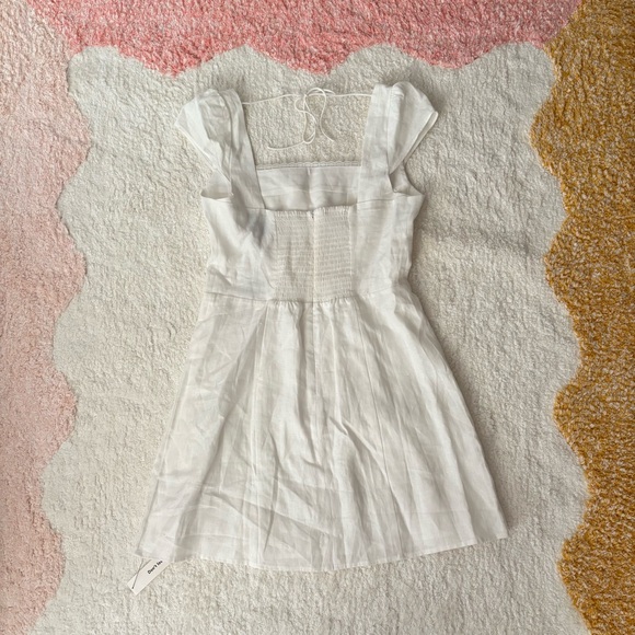 $228 NEW REFORMATION Loula Ivory Cream Cap Sleeve Linen Mini Dress - Picture 3 of 5